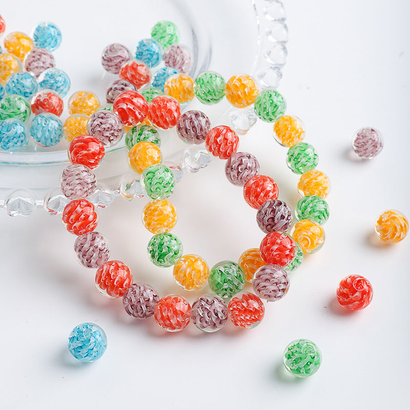 11mm Spiral Pattern Glass Round Beads 10pcs