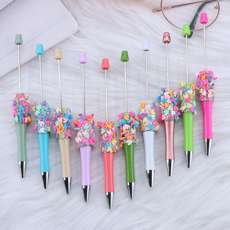 Beadable Pen with Heart Confetti and Rhinestone