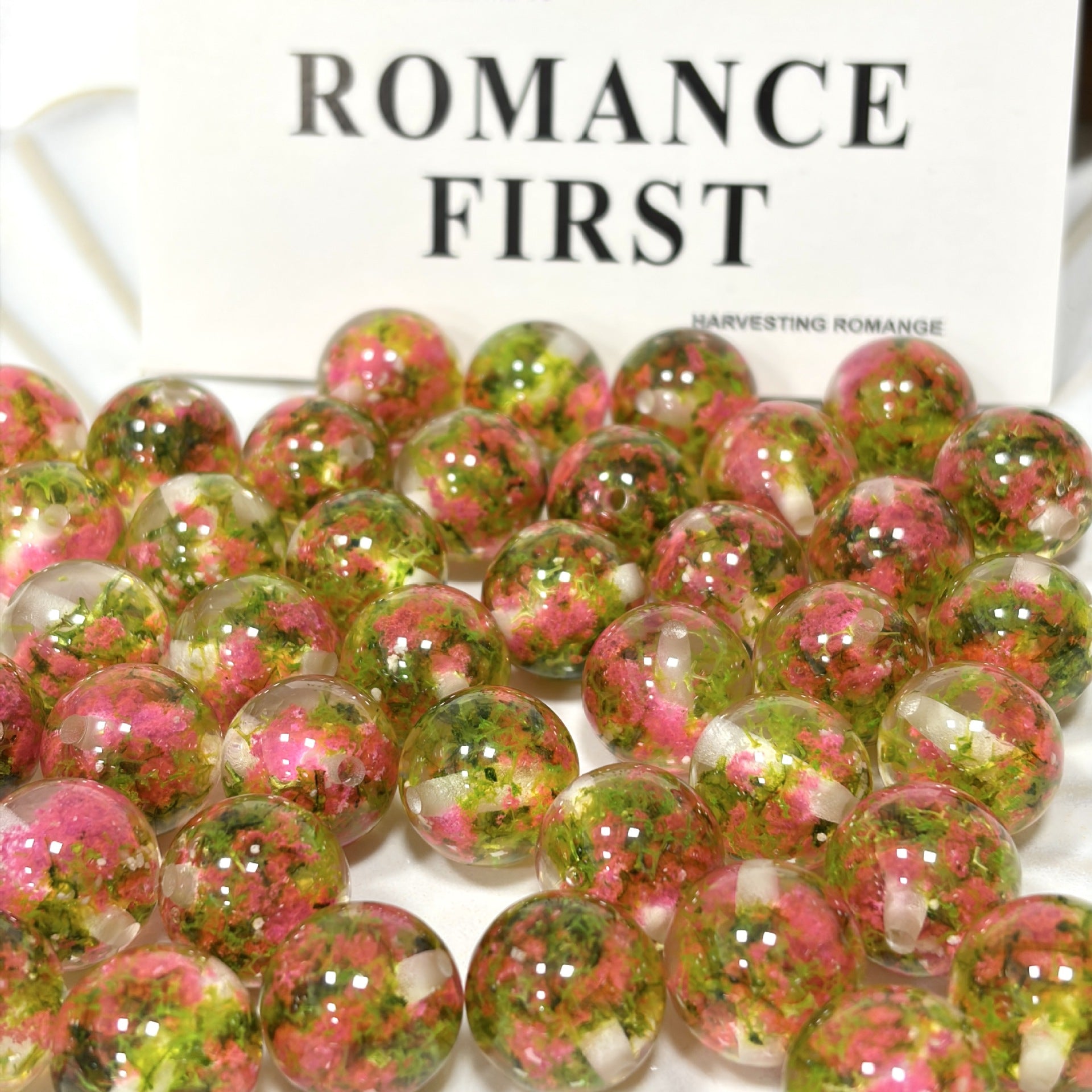 Floral Clear 16mm Resin Round Luminous Beads 10pcs 8
