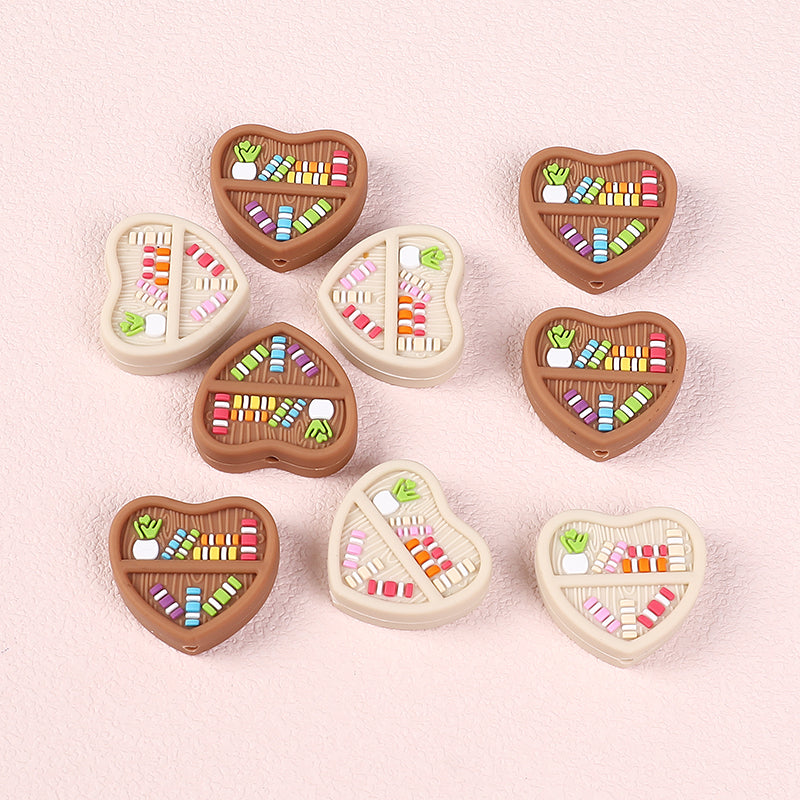 Silicone Focal Beads Heart Shaped Double Sided Bookshelf 20pcs 4