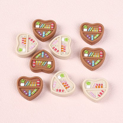 Silicone Focal Beads Heart Shaped Double Sided Bookshelf 20pcs 4