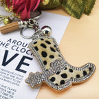 Leopard Print Boot Keychain Alloy Zinc Alloy Rhinestone Faux Fur 7cm 4