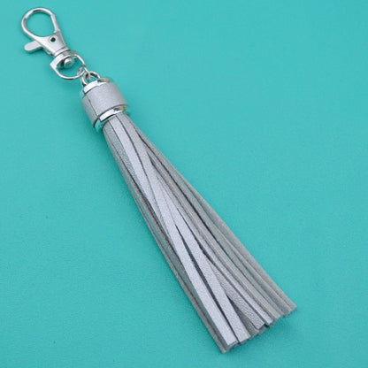 PU Leather Tassel Keychain 9cm Strips Silver Lobster Clasp 18