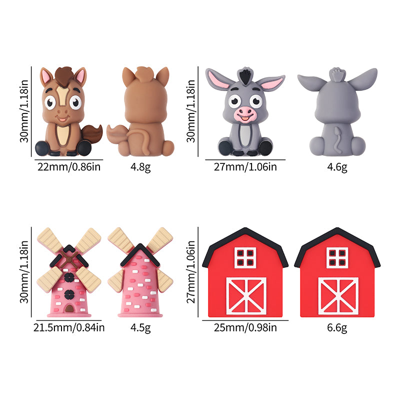 Silicone 3D Focal Beads Farm Animal Donkey Tuft of Hair 20pcs 9