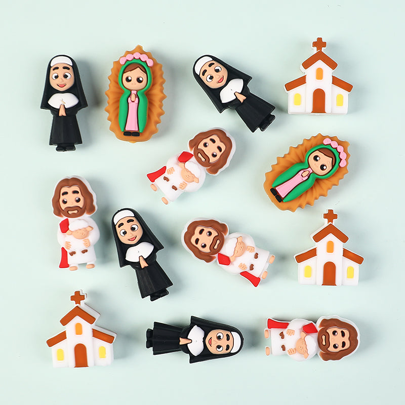 Silicone 3D Focal Beads Jesus Church Nun Virgin Mary Holding Lamb 20pcs 5