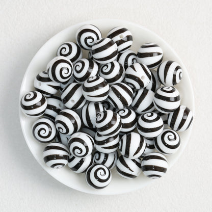 Colorful 15mm Swirl Pattern Priented Round Silicone Beads 50pcs 7