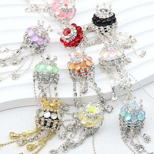 Fancy Crown Tassel Polymer Clay Beads with Rhinestones 23mm 5pcs