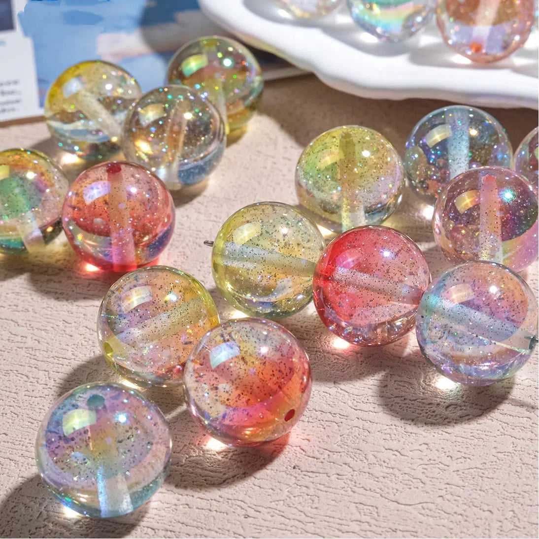 Shimmer Resin Beads 16mm Round UV Plating Glitter Effect 20pcs