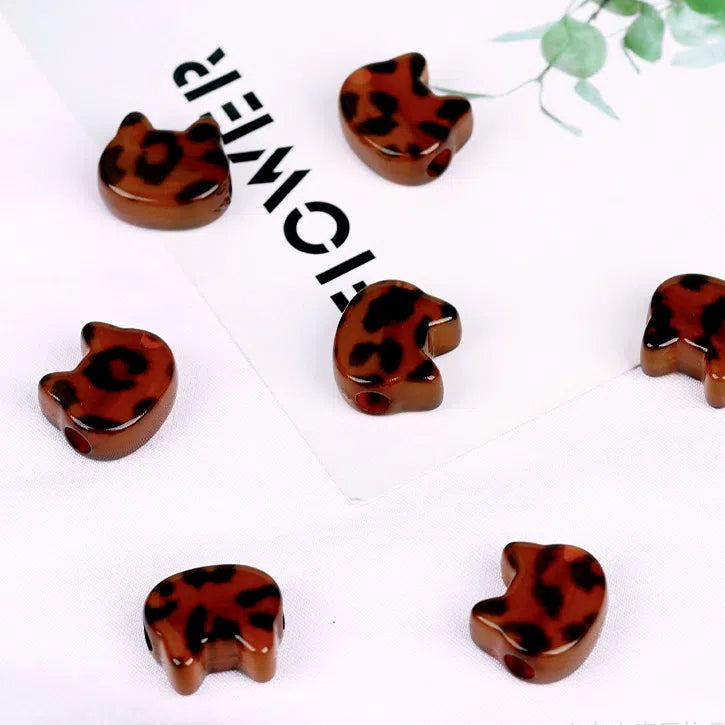 Leopard Pattern Heart Star Flower Resin Beads 15-19mm Glossy 10pcs 4