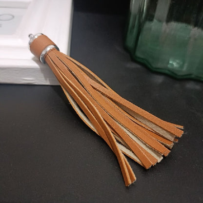 Silver PU Leather Tassel Keychain Metallic 9cm Length 8