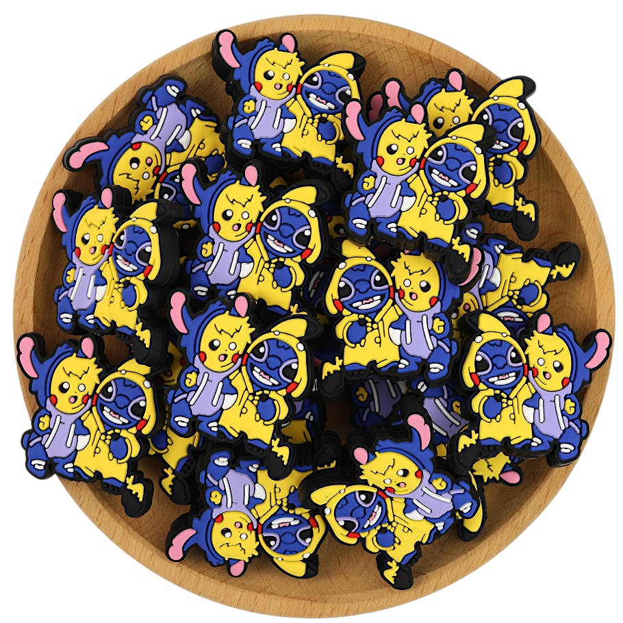Silicone Focal Beads Pikachu Stitch Characters Wearing Hoodies 20Pcs 3