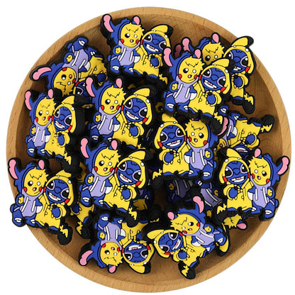 Silicone Focal Beads Pikachu Stitch Characters Wearing Hoodies 20Pcs 3