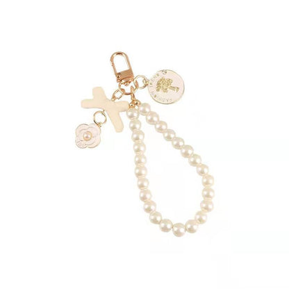 Pearl Beaded Bow Round Charm Keychain Plastic Resin Material 5