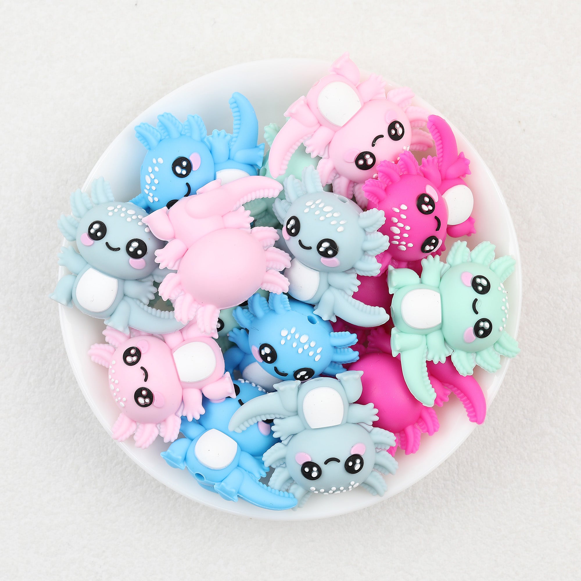 3D Axolotl Silicone Focal Beads Wholesale, Colorful Pink Blue Pastel Design