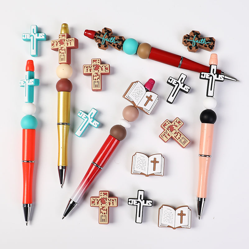 Silicone Focal Beads Bible Cross Leopard Print and Birthday of Jesus 20pcs 8
