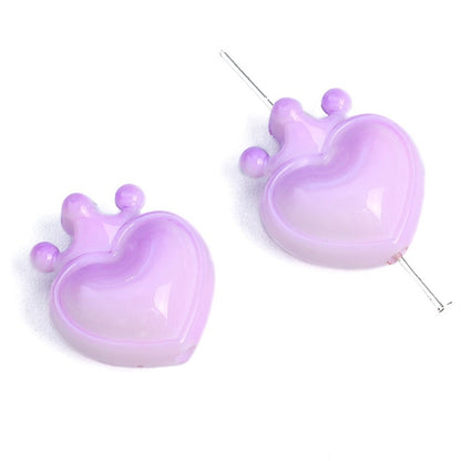 Heart Crown Acrylic Beads 17x19mm Glossy Pastel and Black 8pcs 9