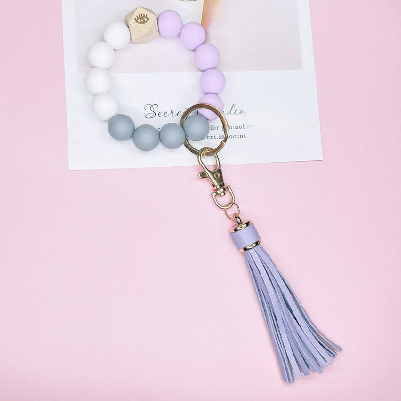 Silicone Beads Bracelet Keychain Soft Tassel Colorful Charm 4