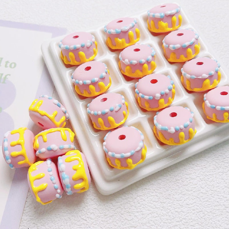 Painted Cake Acrylic Beads 14x20mm Colorful Dripping Icing 10pcs 12