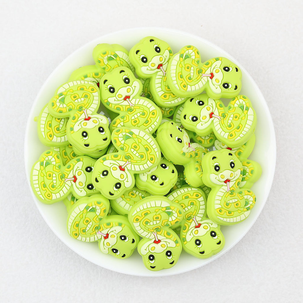 Cute Light Green Snake Silicone Focal Beads 20pcs