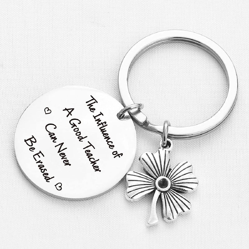 Stainless Steel Four Leaf Clover Keychain Teacher Gift Engraved