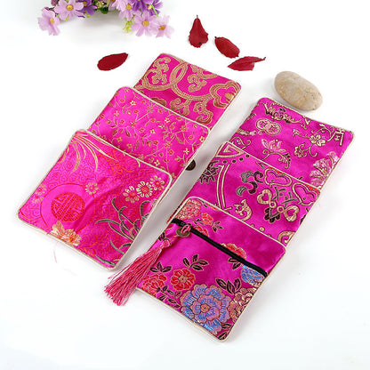 Vintage Chinese Style Brocade Zipper Cloth Pouch 11.5cm 1pc 7