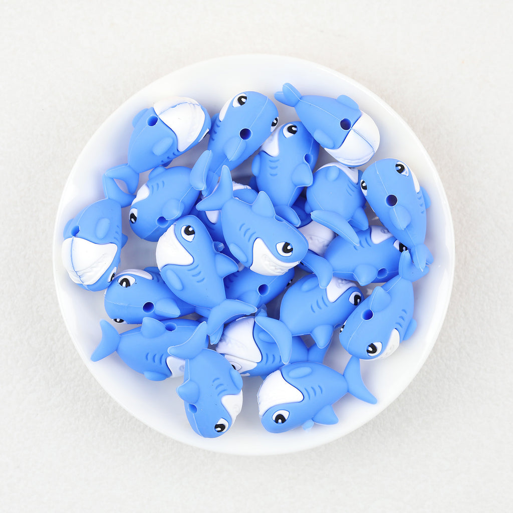  3D Blue Shark Silicone Focal Beads 20Pcs 2
