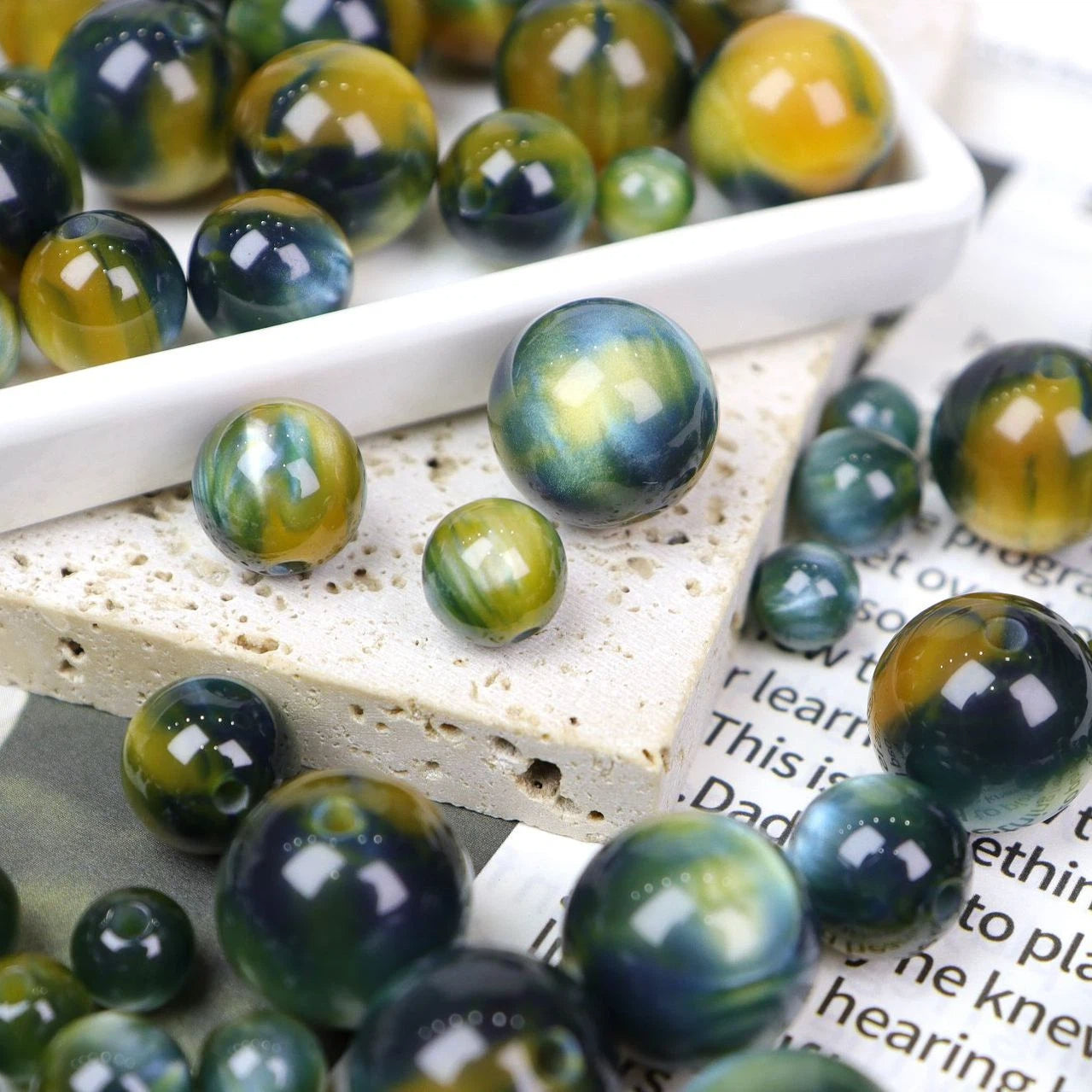 Impressionist Style 16mm Round Resin Beads Monet Oil Painting Effect 100pcs 7