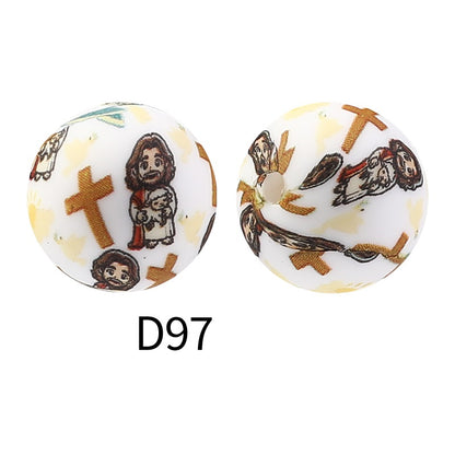 15mm Silicone Beads Rhombus Printed Design 50pcs 56