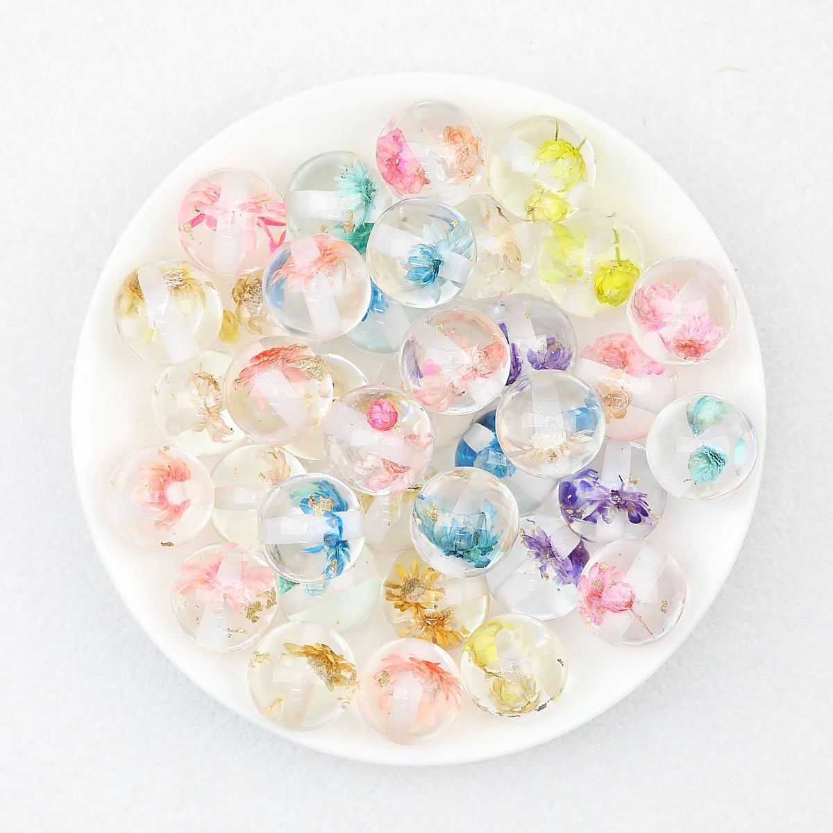 Floral Round Resin Beads Transparent Mixed Colors 20pcs 16mm 20mm - Mixed Colors / 16mm