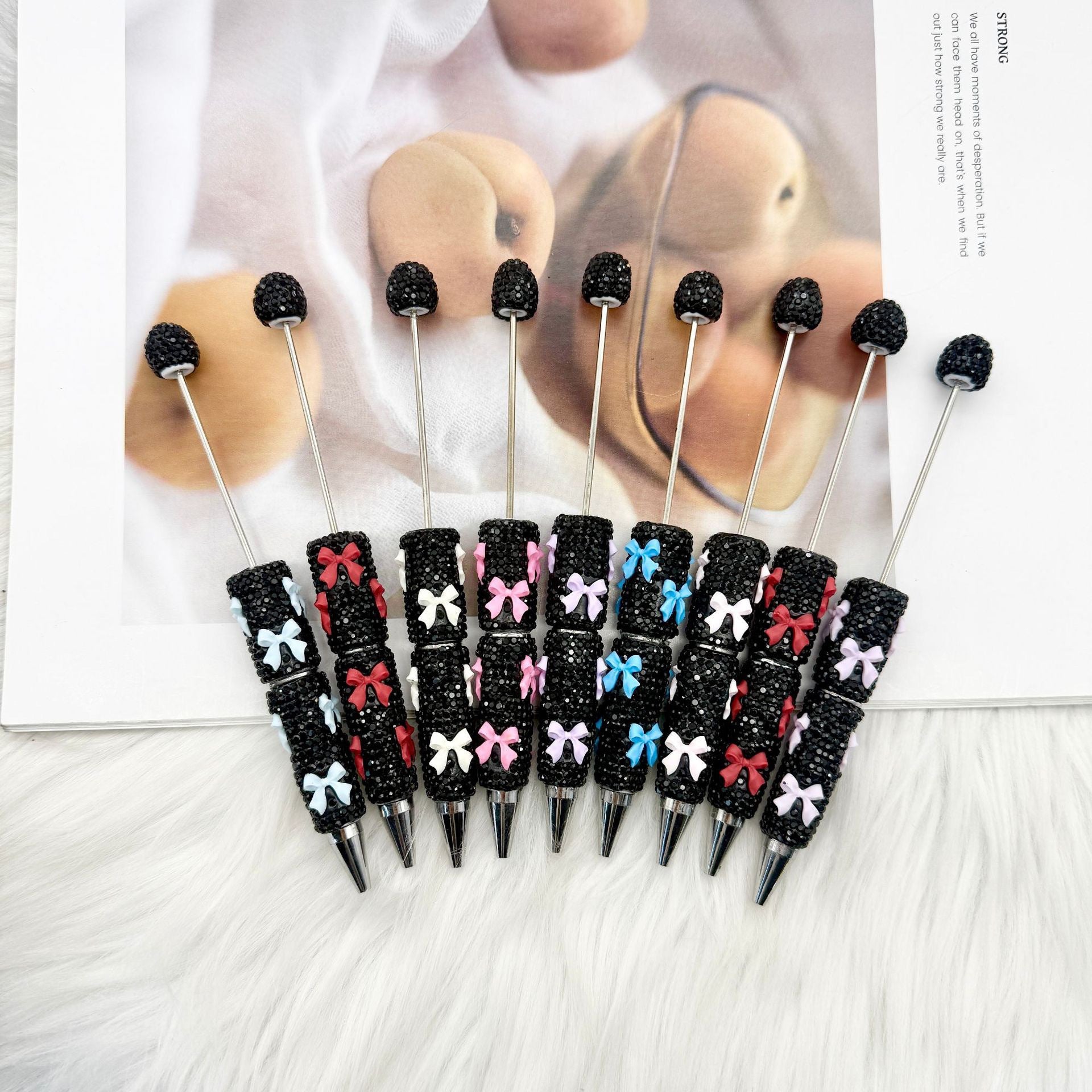 Beadable Pen with Rhinestone Bow Decoration 2