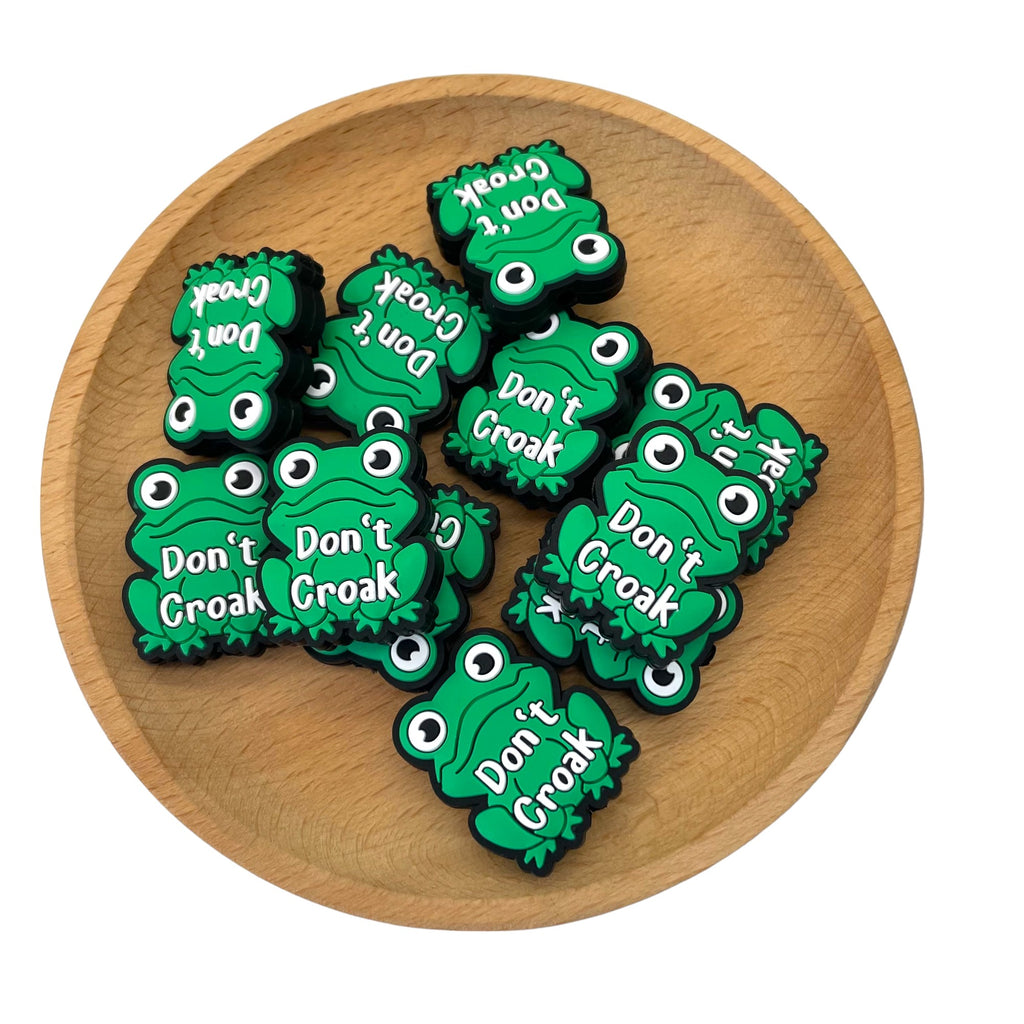 Silicone Focal Beads Frog Don't Croak Text Green Design 20pcs 2