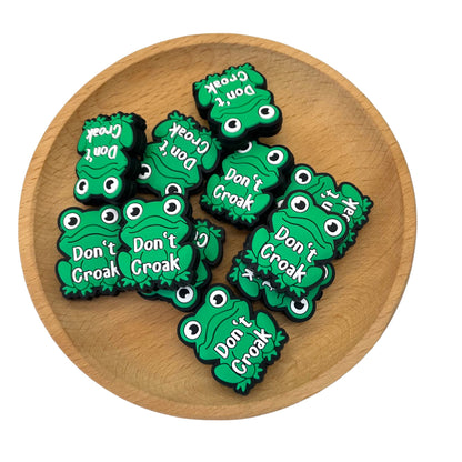 Silicone Focal Beads Frog Don't Croak Text Green Design 20pcs 2