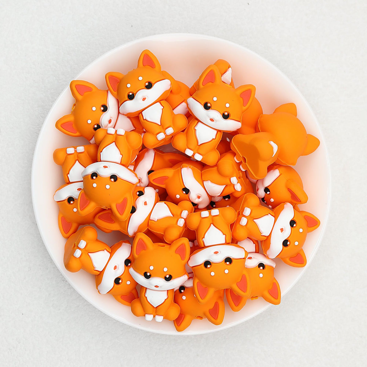 Orange Fox 3D Silicone Focal Beads Cute Animal Design 20pcs