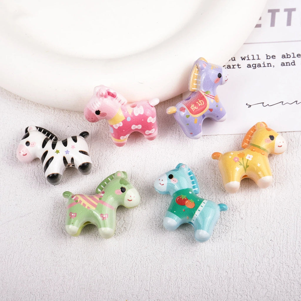 Colorful Pony Shaped Acrylic Beads 26x29x12mm Hole 3mm 20pcs
