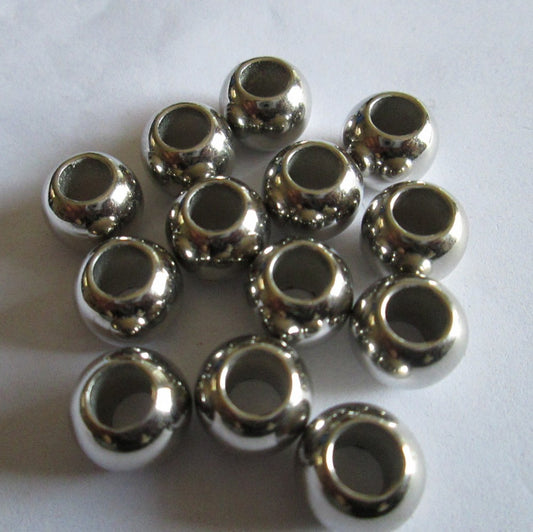 Polished Metallic Silver Acrylic Beads 10-12mm Large Hole CCB Plastic 100pcs 2