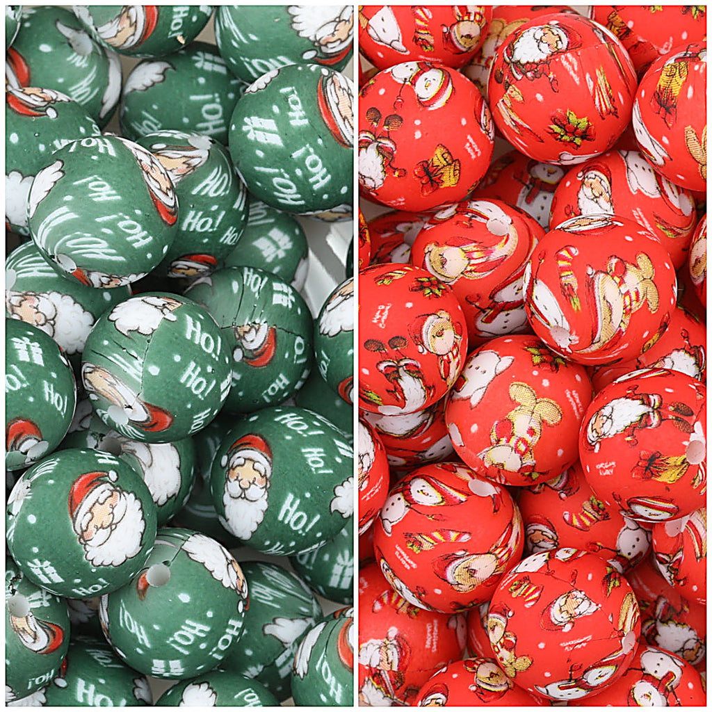 Christmas Santa Claus 15mm Silicone Beads Printed 50pcs