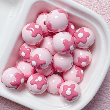 Hand-Painted Flower Heart Round Acrylic Beads 16mm 10pcs 2
