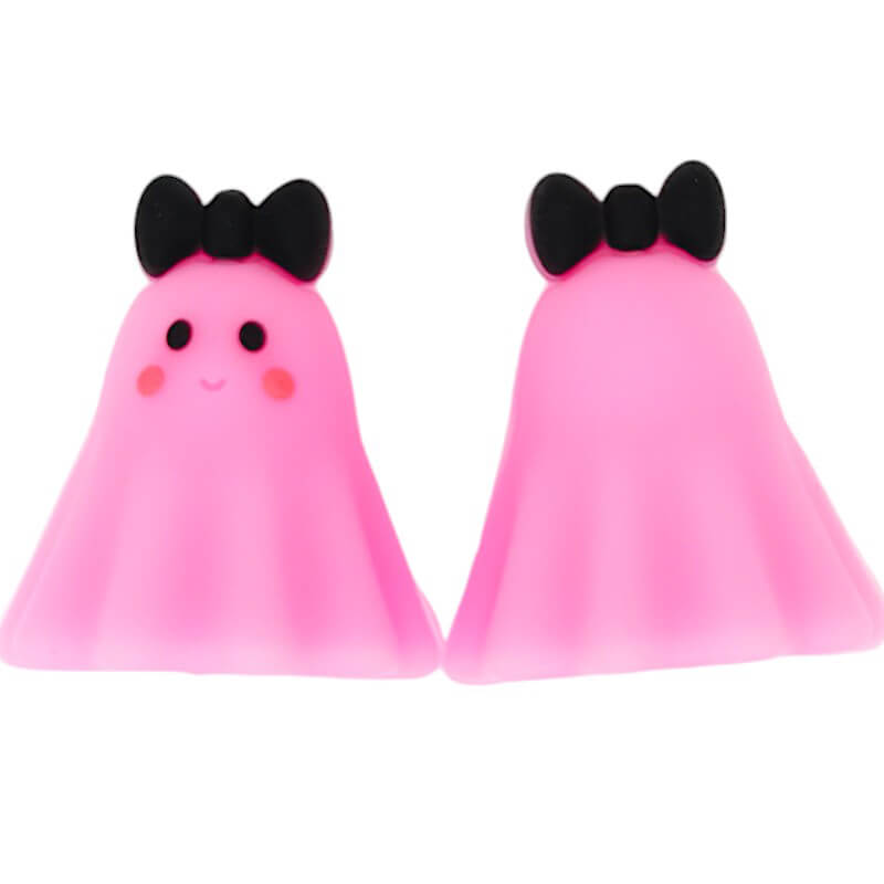 Silicone 3D Focal Beads Halloween Pink Ghost With Black Bow