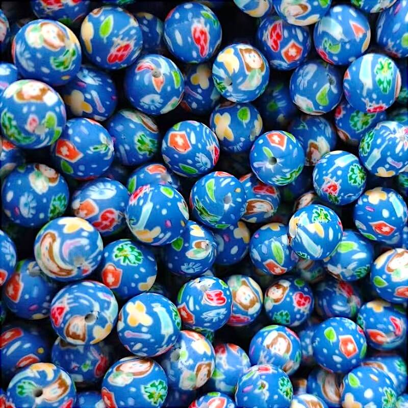 Medical Series 15mm Silicone Beads Printed Design Deep Blue 50pcs
