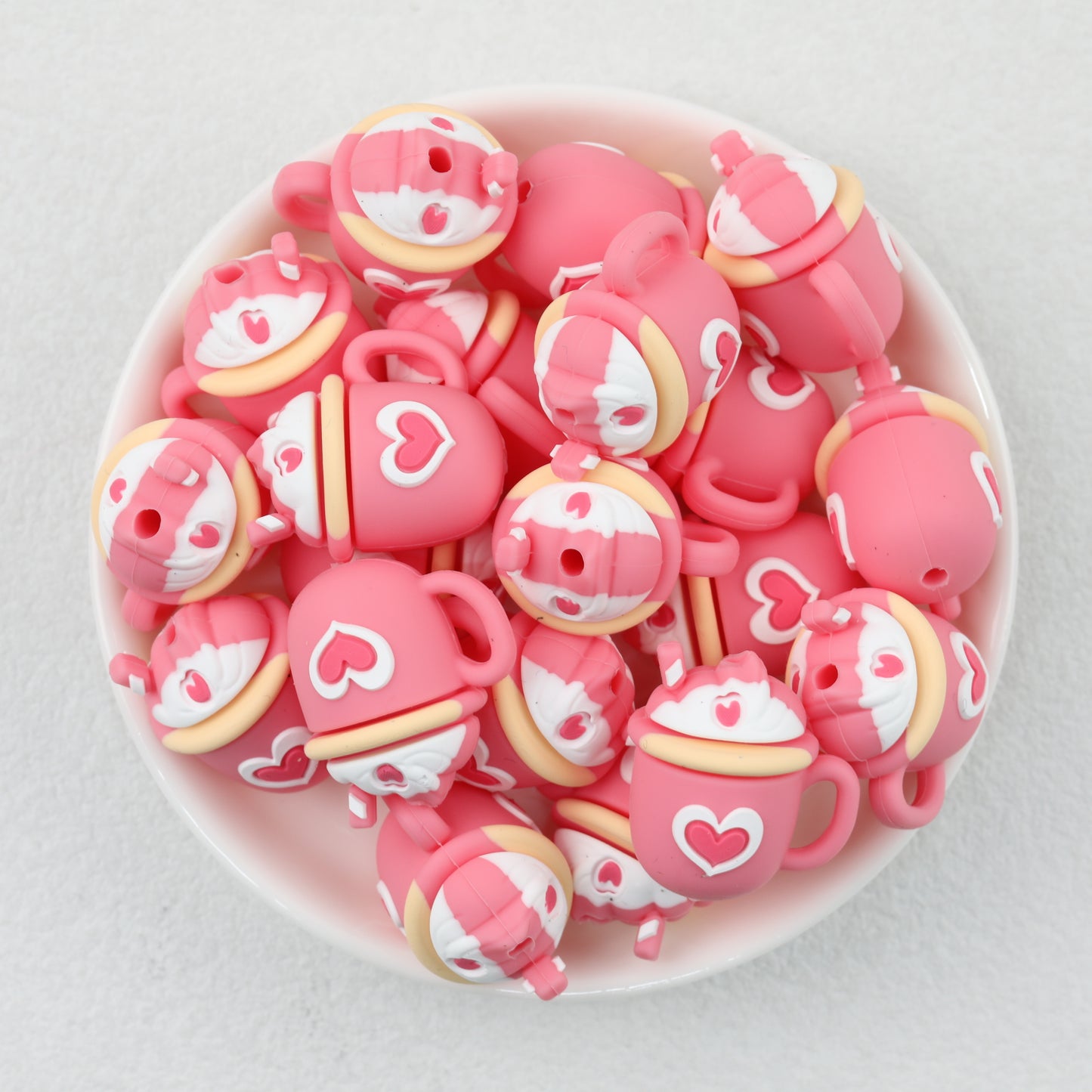 Pink Coffee Cup 3D Silicone Focal Beads 20 pcs