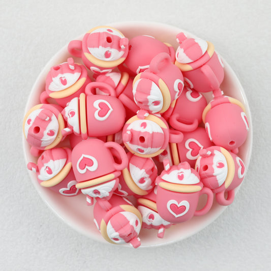 Pink Coffee Cup 3D Silicone Focal Beads 20 pcs