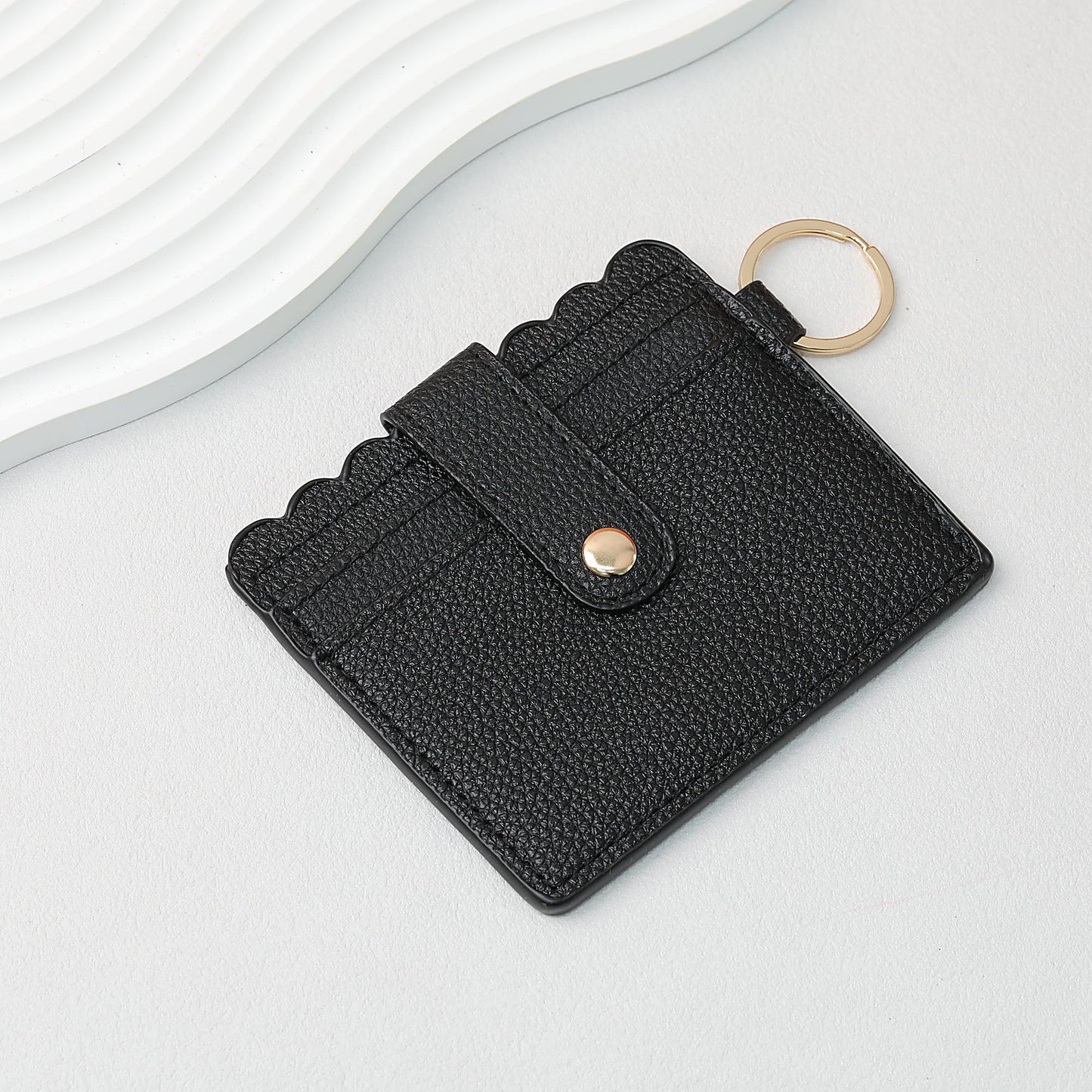 PU Card Holder Keychain Multi Patterned - C9 Black