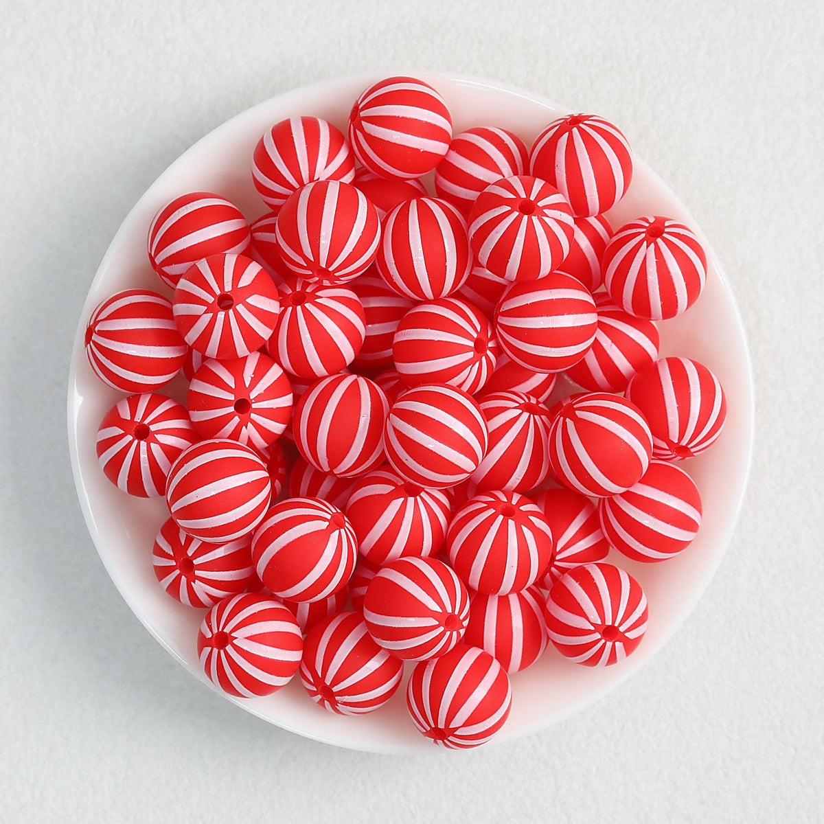 Striped 15mm Priented Round Silicone Beads Balloon Design 50pcs - Red