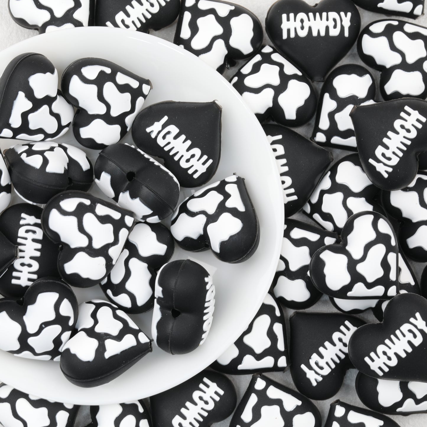 3D Western Cowboy Heart Silicone Focal Beads Cow Print 20pcs