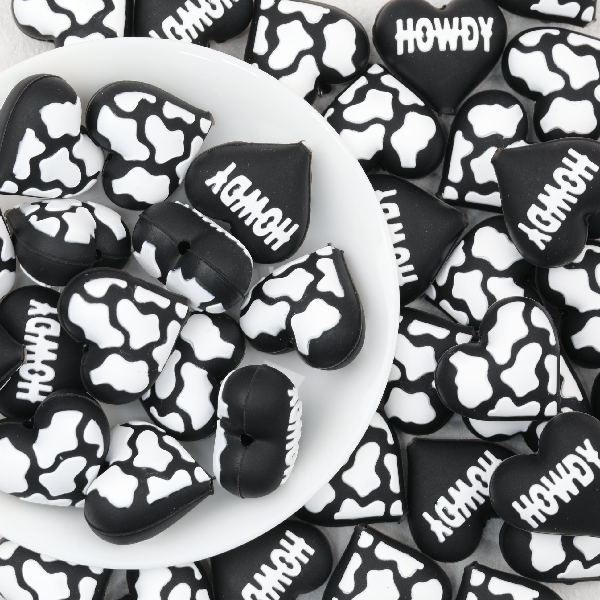 3D Western Cowboy Heart Silicone Focal Beads Cow Print 20pcs