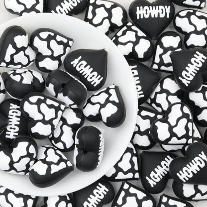 3D Western Cowboy Heart Silicone Focal Beads Cow Print 20pcs