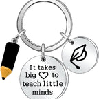 Stainless Steel Teacher Keychain Engraved Disc Pencil Cap Charm