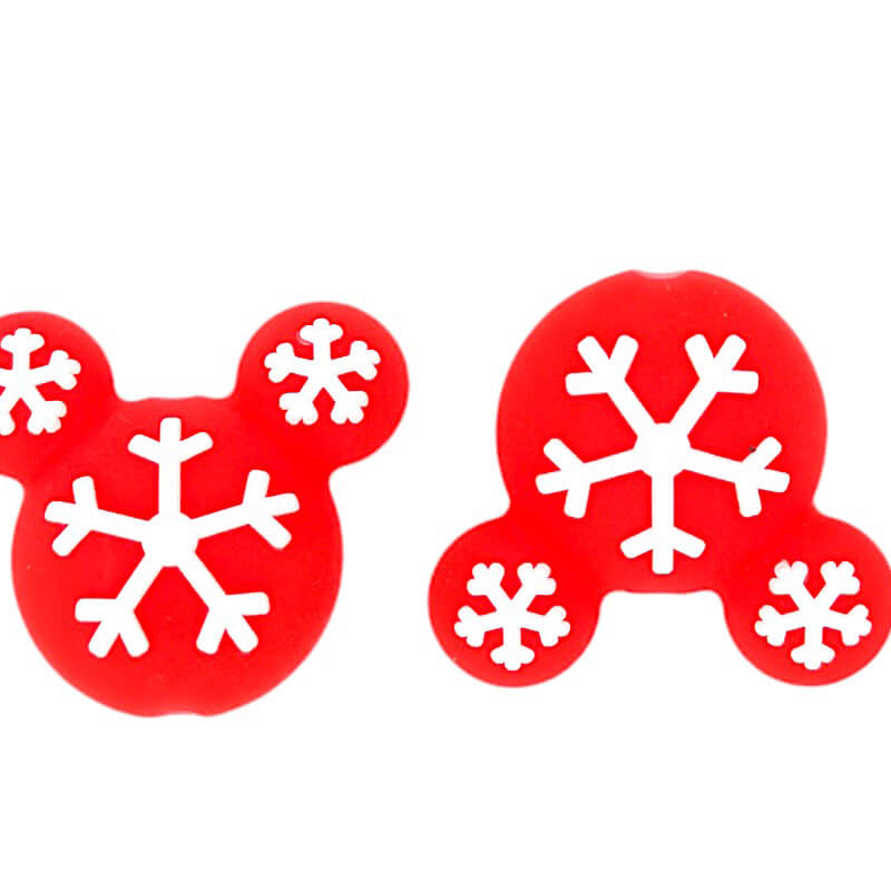 Silicone 3D Focal Beads White Snowflake Mouse Head Winter Design