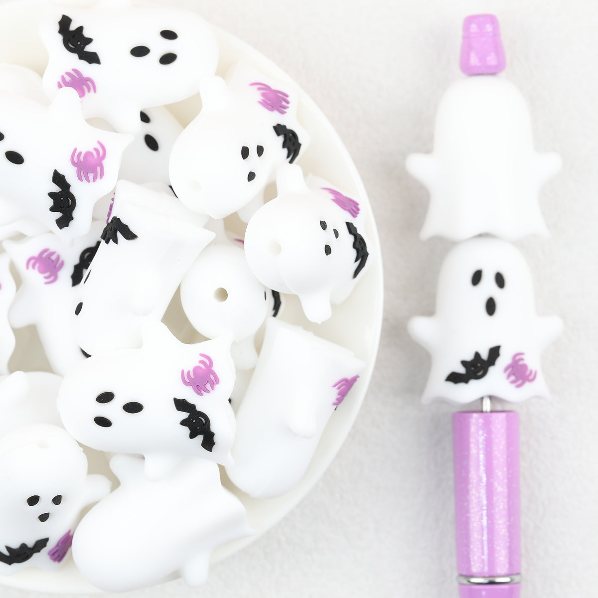  3D Halloween Spider Bat Ghost Silicone Focal Beads 20Pcs