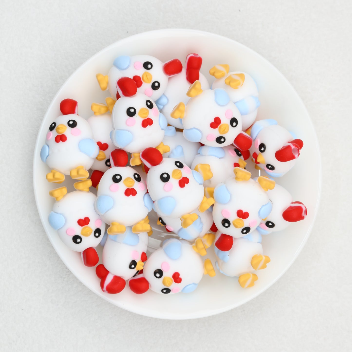 Cute 3D Chicken Silicone Focal Beads White Blue Yellow Red 20pcs 2